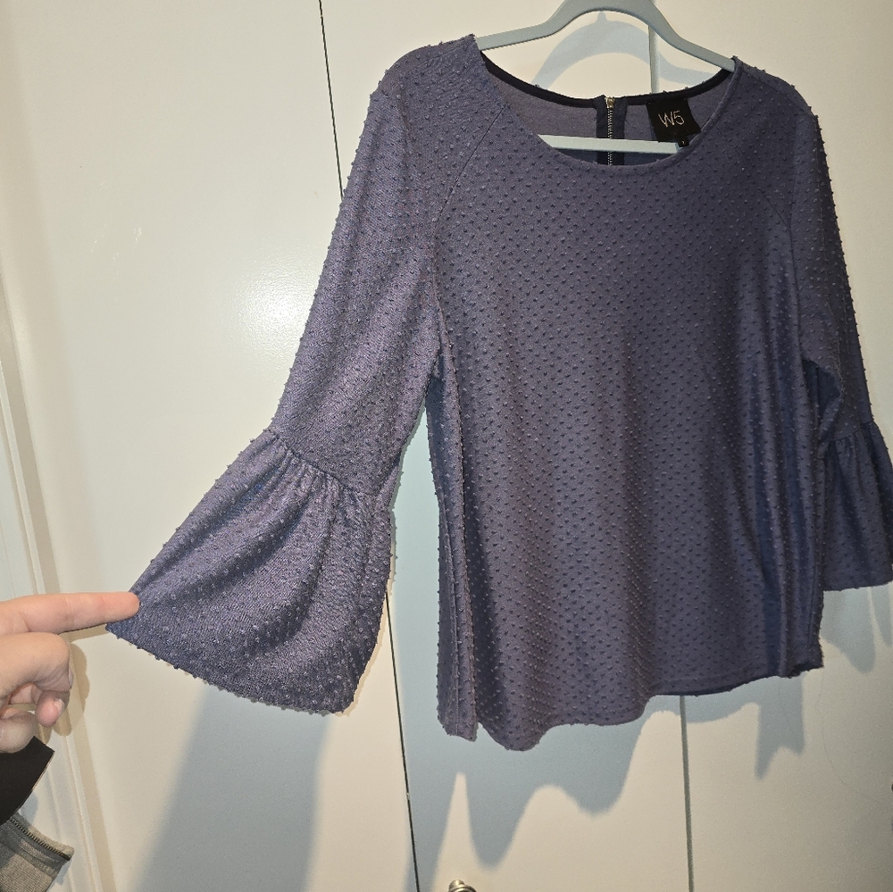 W5 Gray Ruffled Bell Sleeve Blouse